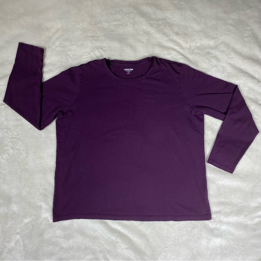 C-0009 Lands' End XL/P Purple Long-Sleeve Crewneck Relaxed Fit  100% Supima Cott